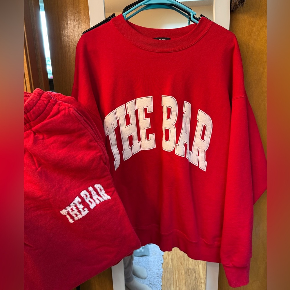 Red 'The Bar' Sweatshirt and Sweatpants Set